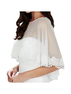 Women's Lace Embroidered Shrug Shawl Wrap Bolero Tulle Wedding Jacket for Bride