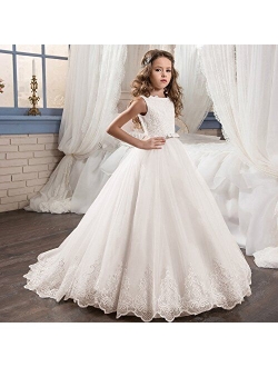 Long Lace Sequin Flower Girl Dress Pageant Birthday Communion Dresses for Wedding