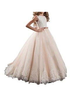 Long Lace Sequin Flower Girl Dress Pageant Birthday Communion Dresses for Wedding