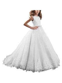 Long Lace Sequin Flower Girl Dress Pageant Birthday Communion Dresses for Wedding