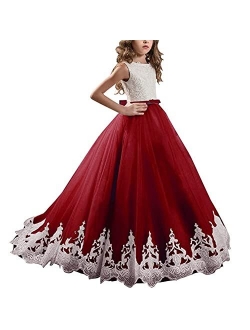 Long Lace Sequin Flower Girl Dress Pageant Birthday Communion Dresses for Wedding