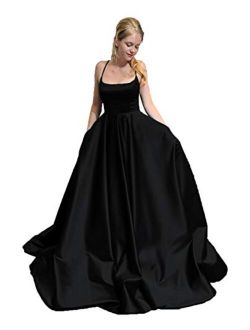 Sexy Halter Prom Dresses Long Ball Gown for Juniors Backless Formal Gowns with Pockets