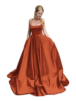 Sexy Halter Prom Dresses Long Ball Gown for Juniors Backless Formal Gowns with Pockets