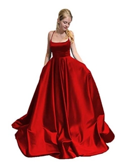 Sexy Halter Prom Dresses Long Ball Gown for Juniors Backless Formal Gowns with Pockets