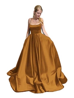 Sexy Halter Prom Dresses Long Ball Gown for Juniors Backless Formal Gowns with Pockets