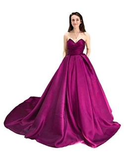 Sweetheart Satin Prom Dresses Long Ball Gown Evening Formal Dress with Pockets