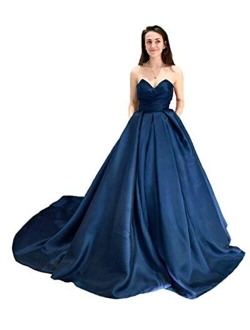 Sweetheart Satin Prom Dresses Long Ball Gown Evening Formal Dress with Pockets