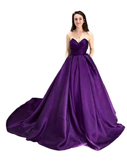 Sweetheart Satin Prom Dresses Long Ball Gown Evening Formal Dress with Pockets