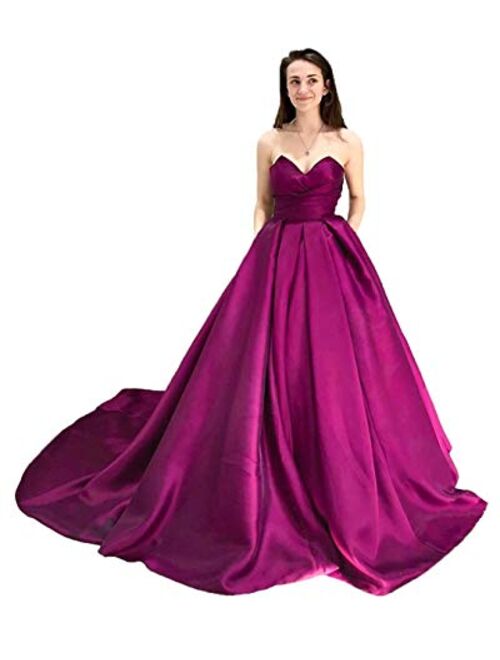 Gricharim Sweetheart Satin Prom Dresses Long Ball Gown Evening Formal Dress with Pockets