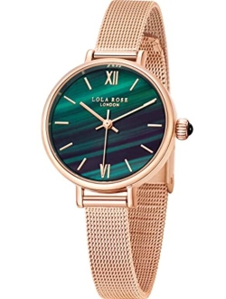 Women's Malachite Textured Watch with Rose Gold Tone Milanese Steel Band