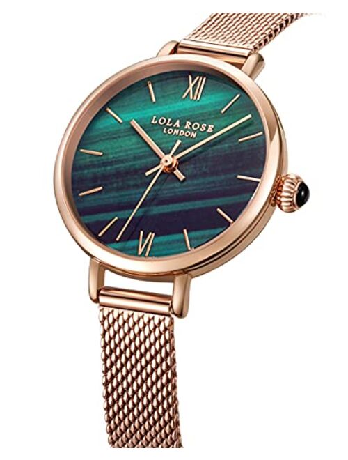 Lola Rose Women's Malachite Textured Watch with Rose Gold Tone Milanese Steel Band