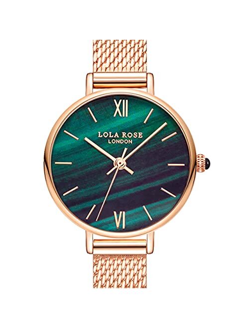 Lola Rose Women's Malachite Textured Watch with Rose Gold Tone Milanese Steel Band