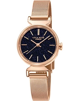 Women's Blue Sandstone Watch with Rose Gold Tone Milanese Steel Band