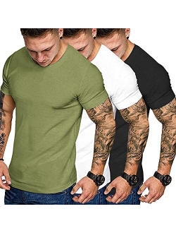 Men's 3 Pack Gym Workout T Shirt Short Sleeve Base Layer Muscle Bodybuilding Training Fitness Tee Tops