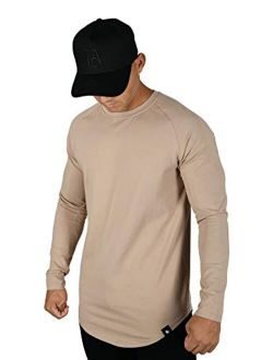 YoungLA Men’s Raglan Long Sleeve Crew Neck T-Shirt | Scooped Bottom | Casual Basic Active Sport Style | Slim Fitted | 410