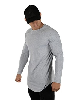 YoungLA Men’s Raglan Long Sleeve Crew Neck T-Shirt | Scooped Bottom | Casual Basic Active Sport Style | Slim Fitted | 410