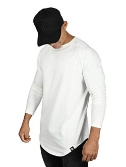 YoungLA Men’s Raglan Long Sleeve Crew Neck T-Shirt | Scooped Bottom | Casual Basic Active Sport Style | Slim Fitted | 410