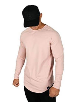 YoungLA Men’s Raglan Long Sleeve Crew Neck T-Shirt | Scooped Bottom | Casual Basic Active Sport Style | Slim Fitted | 410