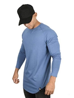 YoungLA Men’s Raglan Long Sleeve Crew Neck T-Shirt | Scooped Bottom | Casual Basic Active Sport Style | Slim Fitted | 410