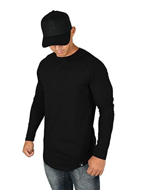 YoungLA Men’s Raglan Long Sleeve Crew Neck T-Shirt | Scooped Bottom | Casual Basic Active Sport Style | Slim Fitted | 410