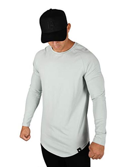 YoungLA Men’s Raglan Long Sleeve Crew Neck T-Shirt | Scooped Bottom | Casual Basic Active Sport Style | Slim Fitted | 410