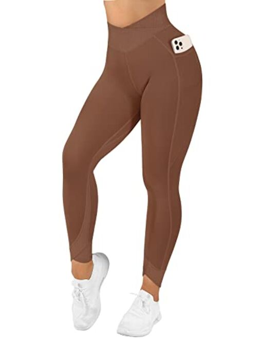 MOOSLOVER Women V Cross Waist Butt Lifting Leggings with Pockets High Waisted Yoga Pants