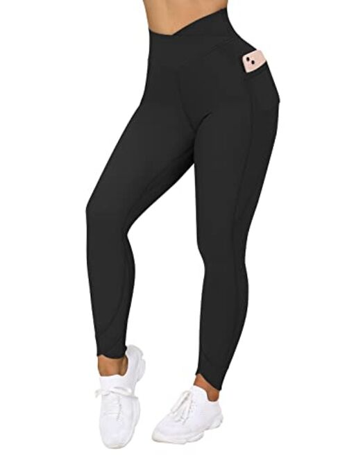 MOOSLOVER Women V Cross Waist Butt Lifting Leggings with Pockets High Waisted Yoga Pants