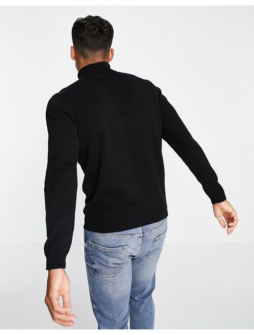 Asos Design midweight cotton roll neck sweater in black