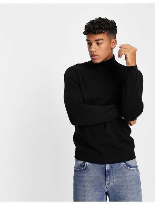 Asos Design midweight cotton roll neck sweater in black