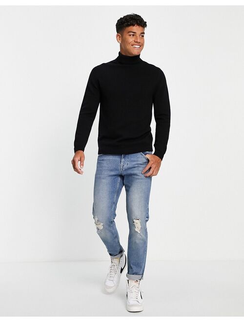 Asos Design midweight cotton roll neck sweater in black