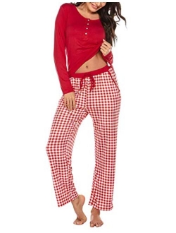 Women's Pajama Set Long Sleeve Sleepwear 2 Piece Pajamas Soft Loungewear Striped Pjs Lounge Set with Pocket