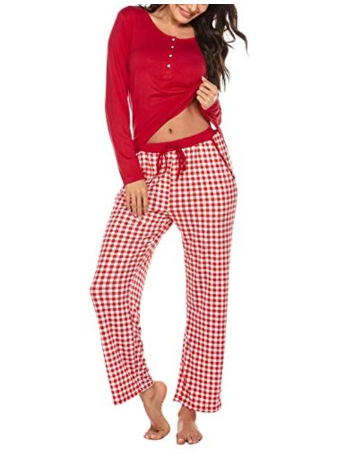 Ekouaer Women's Pajama Set Long Sleeve Sleepwear 2 Piece Pajamas Soft Loungewear Striped Pjs Lounge Set with Pocket