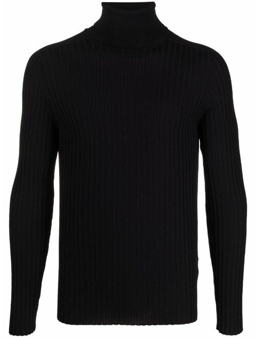 ribbed-knit roll-neck jumper solid long sleeve pullover sweater