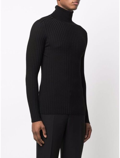 ribbed-knit roll-neck jumper solid long sleeve pullover sweater