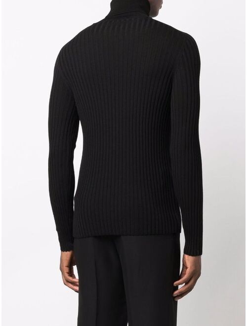 ribbed-knit roll-neck jumper solid long sleeve pullover sweater