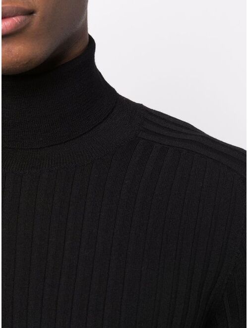 ribbed-knit roll-neck jumper solid long sleeve pullover sweater