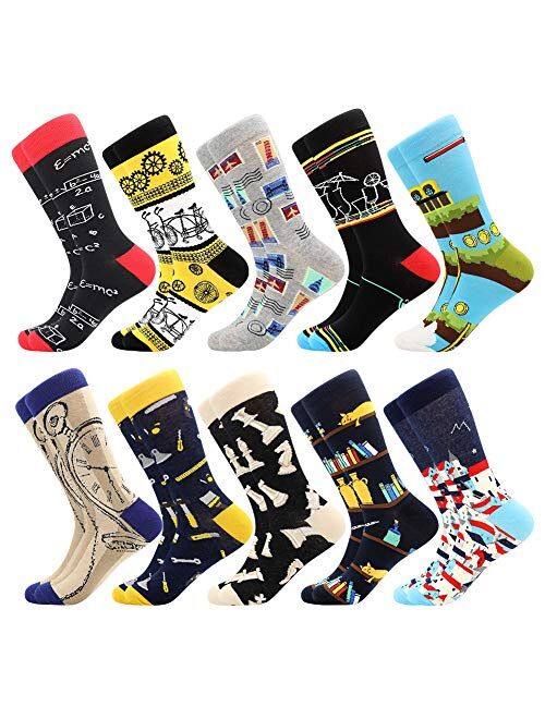 Bonangel Men's Fun Dress Socks-Colorful Funny Novelty Crew Socks Pack,Art Socks