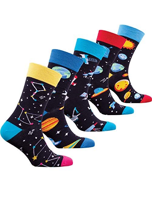 Socks n Socks-Mens 5pair Luxury Colorful Cotton Fun Novelty Dress Socks Gift Box