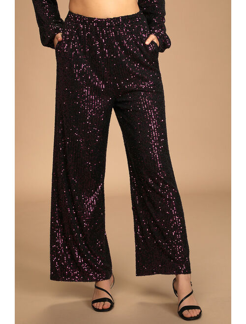 Lulus Premiere Moment Purple Sequin Long Sleeve Two-Piece Jumpsuit