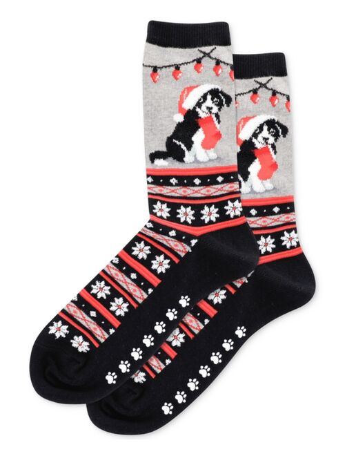 Hot Sox Festive Border Collie Non-Skid Crew Socks