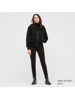 WOMEN PILE-LINED FLEECE CROPPED FULL-ZIP LONG-SLEEVE JACKET