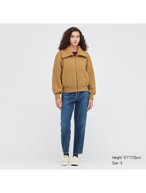 Uniqlo WOMEN PILE-LINED FLEECE CROPPED FULL-ZIP LONG-SLEEVE JACKET