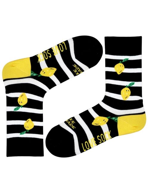 Love Sock Company Lemon Organic Cotton Striped Crew Socks with Lemons Design