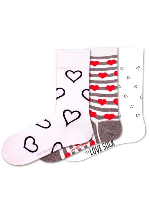 Love Sock Company Hearts Bundle Women's 3 Pack Organic Cotton Seamless Toe Novelty Socks