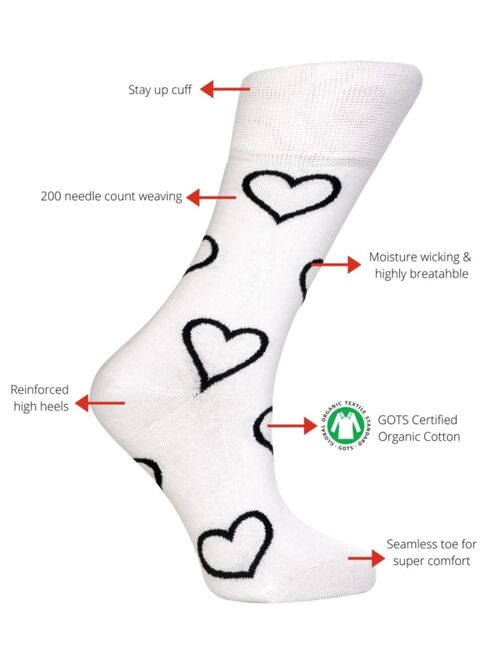 Love Sock Company Hearts Bundle Women's 3 Pack Organic Cotton Seamless Toe Novelty Socks