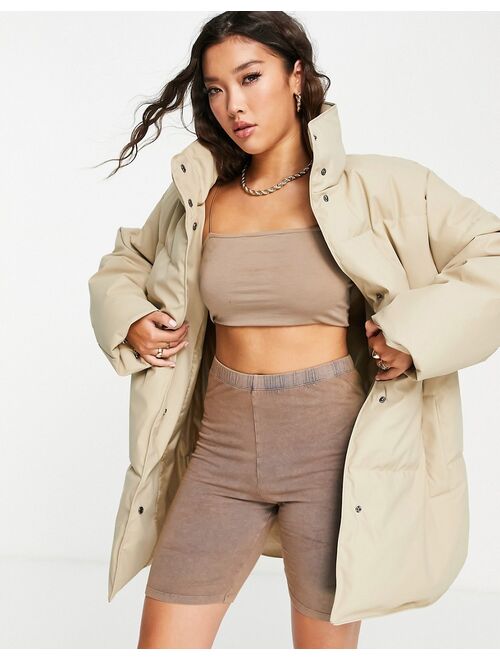 Asos Design rubberized oversized puffer jacket in camel