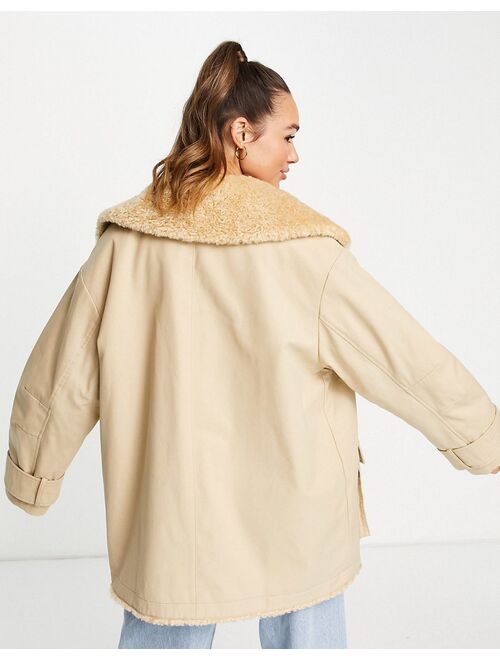 Asos Design Hero borg parka coat in camel