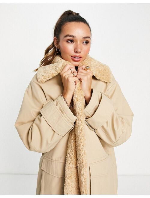 Asos Design Hero borg parka coat in camel