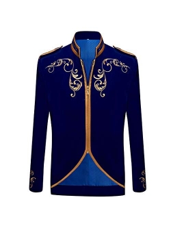 PYJTRL Mens Stylish Court Prince Black Velvet Gold Embroidery Blazer Suit Jacket