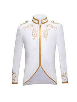 PYJTRL Mens Stylish Court Prince Black Velvet Gold Embroidery Blazer Suit Jacket